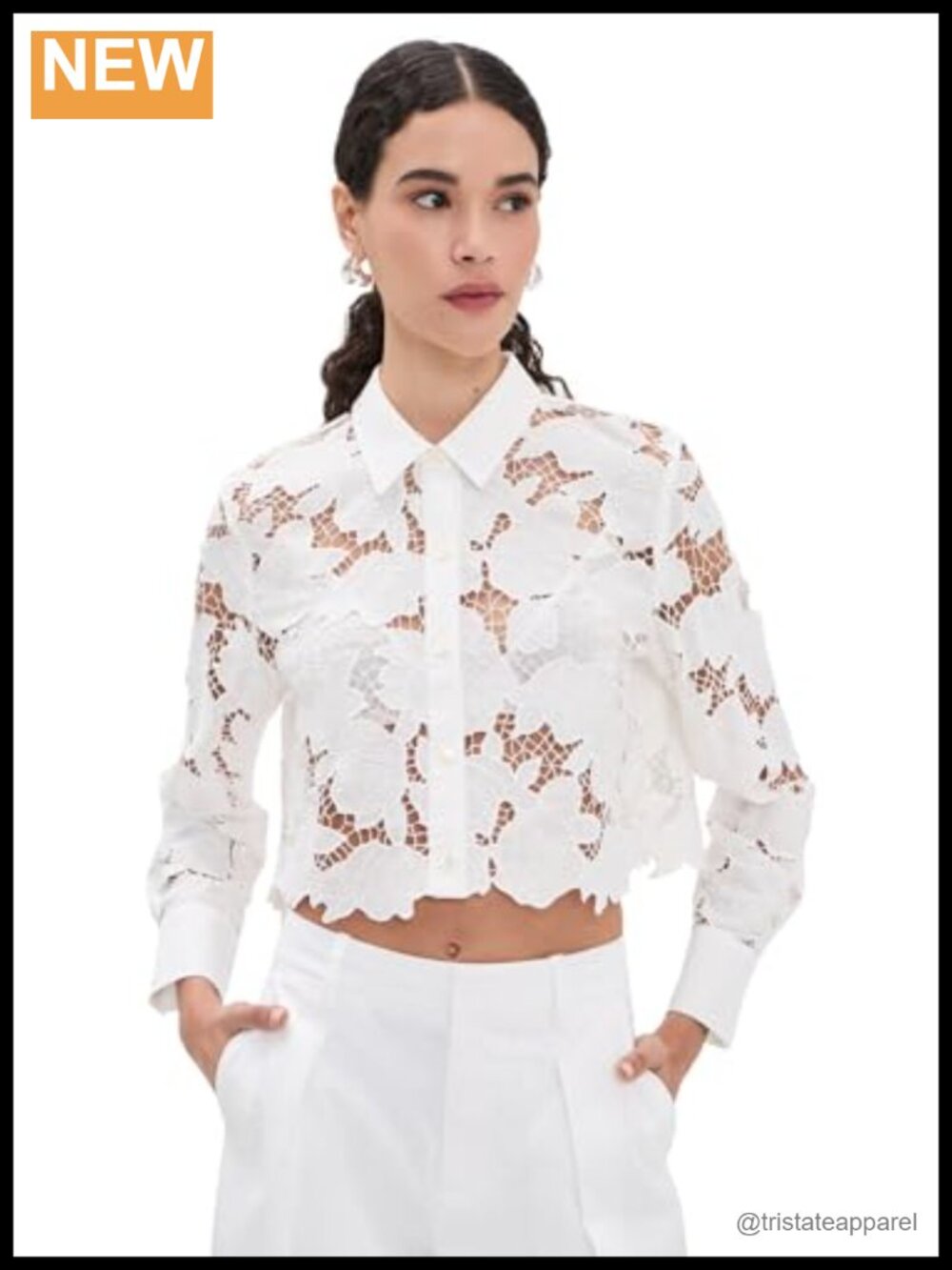 Ivory Cropped Button Down Shirt with Cutout Design